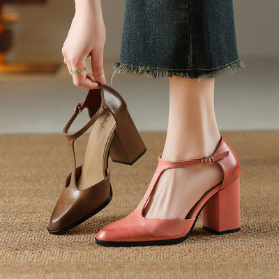 Baotou Hollow Women's Shoes Retro Pointed Mary Jane Shoes