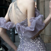Vestito da sera con perline Purple Host Starry Sky Annual Meeting, modello a cavezza, da sfilata, a coda di sirena