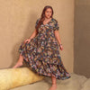 Womens Plus-Size Bohemian V-Neck Printed Short-Sleeve Dress