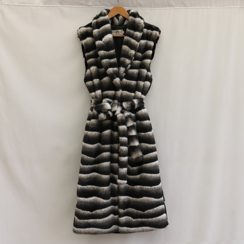 Warm Large Lapel Zebra Belt Plus Size Vest