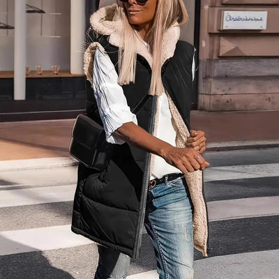 Cardigan gilet elegante con cappuccio e vestibilità slim double face