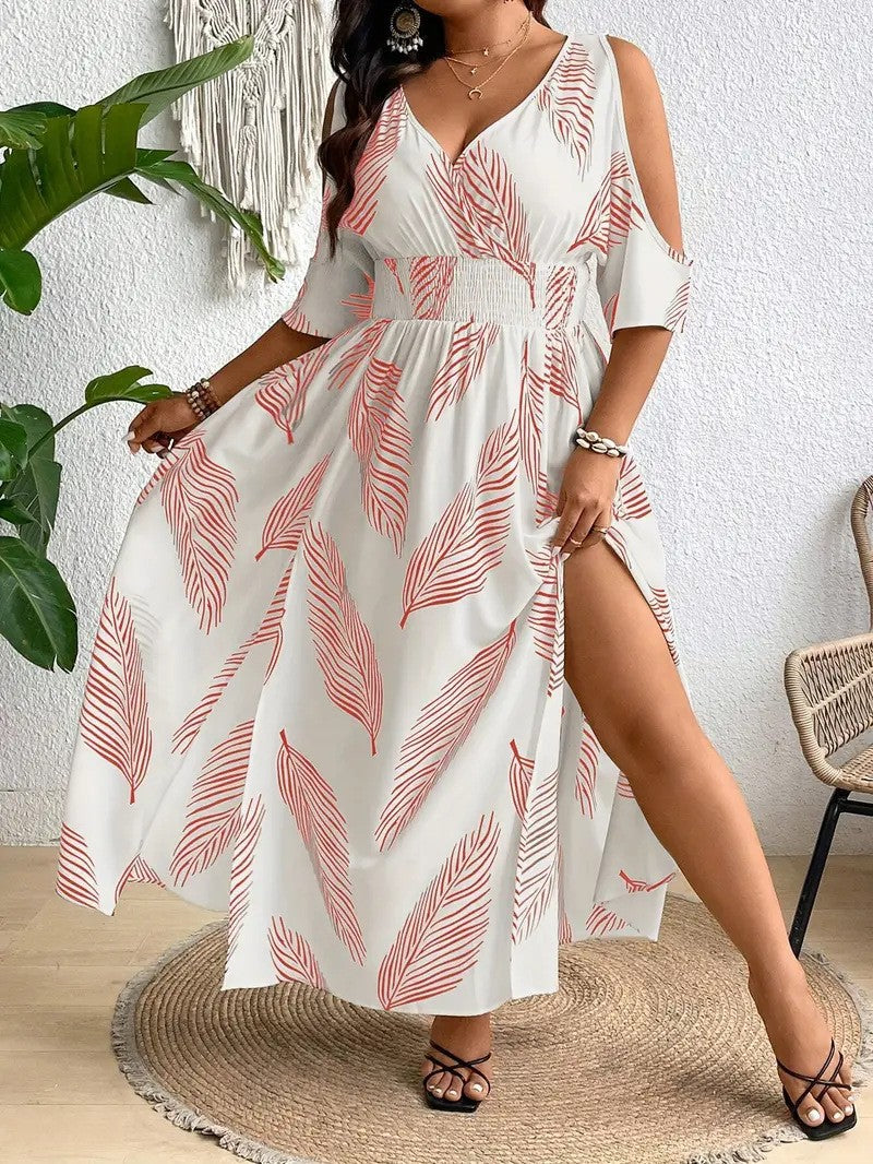 Elegant V-neck Sleeveless Off-shoulder Split Dress