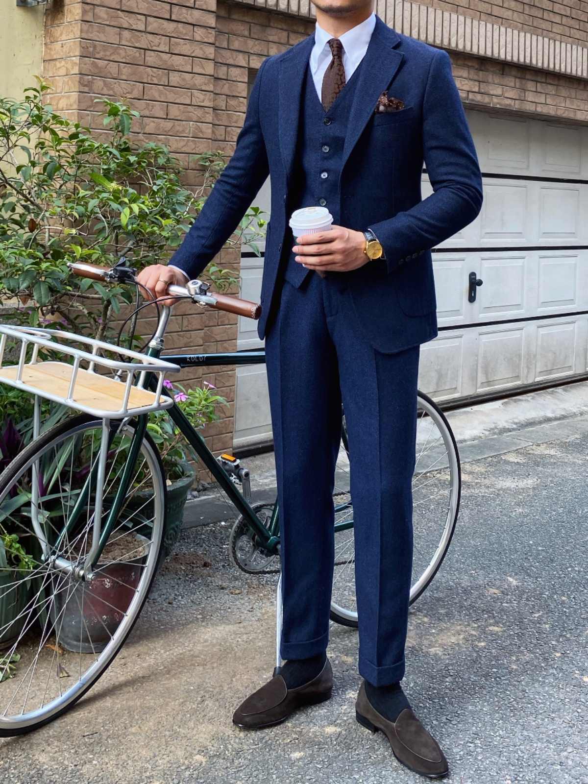Abiti da uomo slim fit in lana a spina di pesce retrò Autunno Inverno