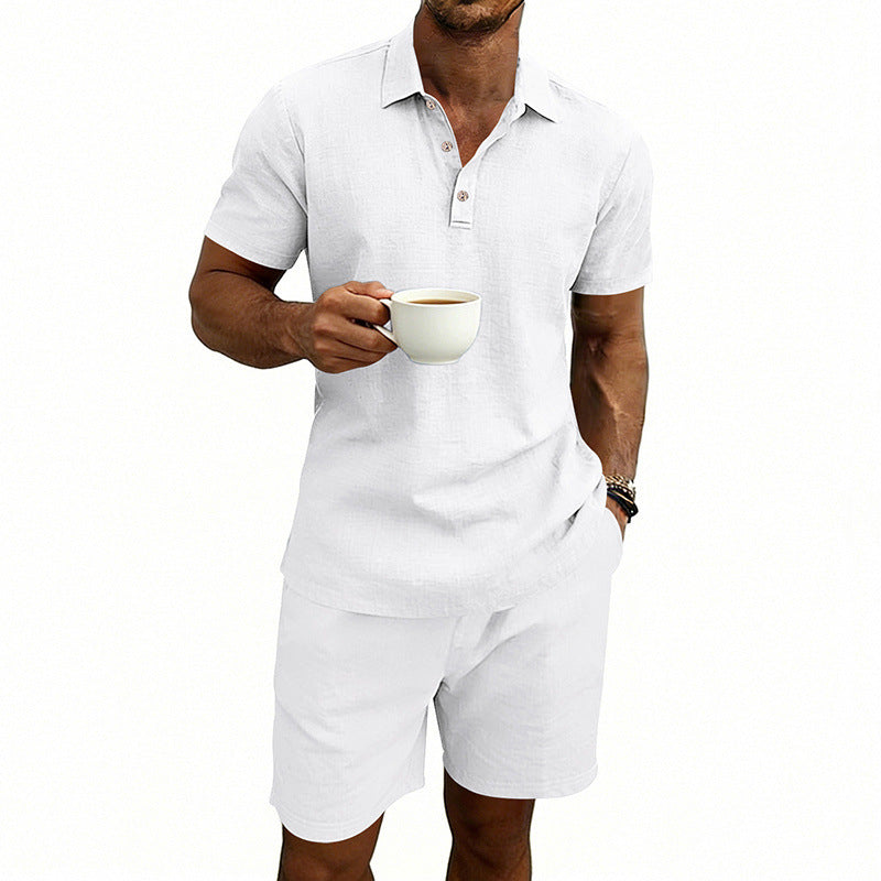 Set di pantaloncini e camicia a maniche corte casual da uomo in lino