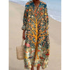 Resort Style Printed Long Sleeve For Women Loose Fitting V Neck Maxi Dress