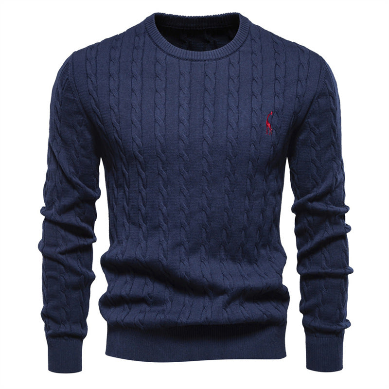 Maglione a Tinta Unita Ricamato in Maglia con Motivo Cervo