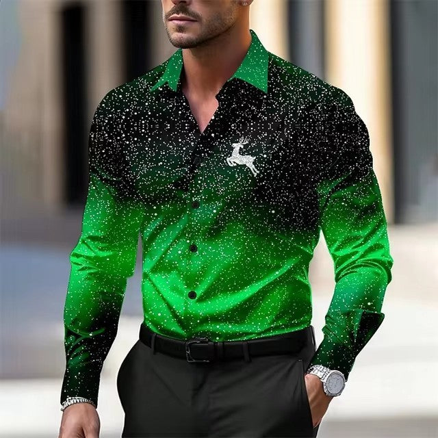 Multi-Color Gradient Christmas Men's Christmas Printed Shirt Long Sleeve