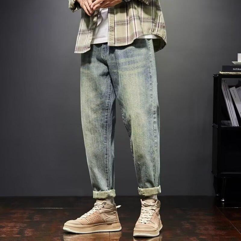 Stretch Retro Yellow Mud Jeans Men Fashion Brands Loose Casual Trousers