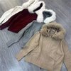 Maillard Coffee Color Fur Collar Hooded Sweater Coat Casual Style