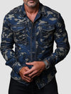 Men's Clothing Print Lapel Long Sleeve Loose Shirt