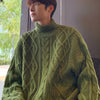 Japanese-style Retro Green Jacquard Turtleneck Sweater