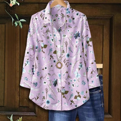 Elegant And Fashionable Printed Long-sleeve Blouse For Women In Europe And America