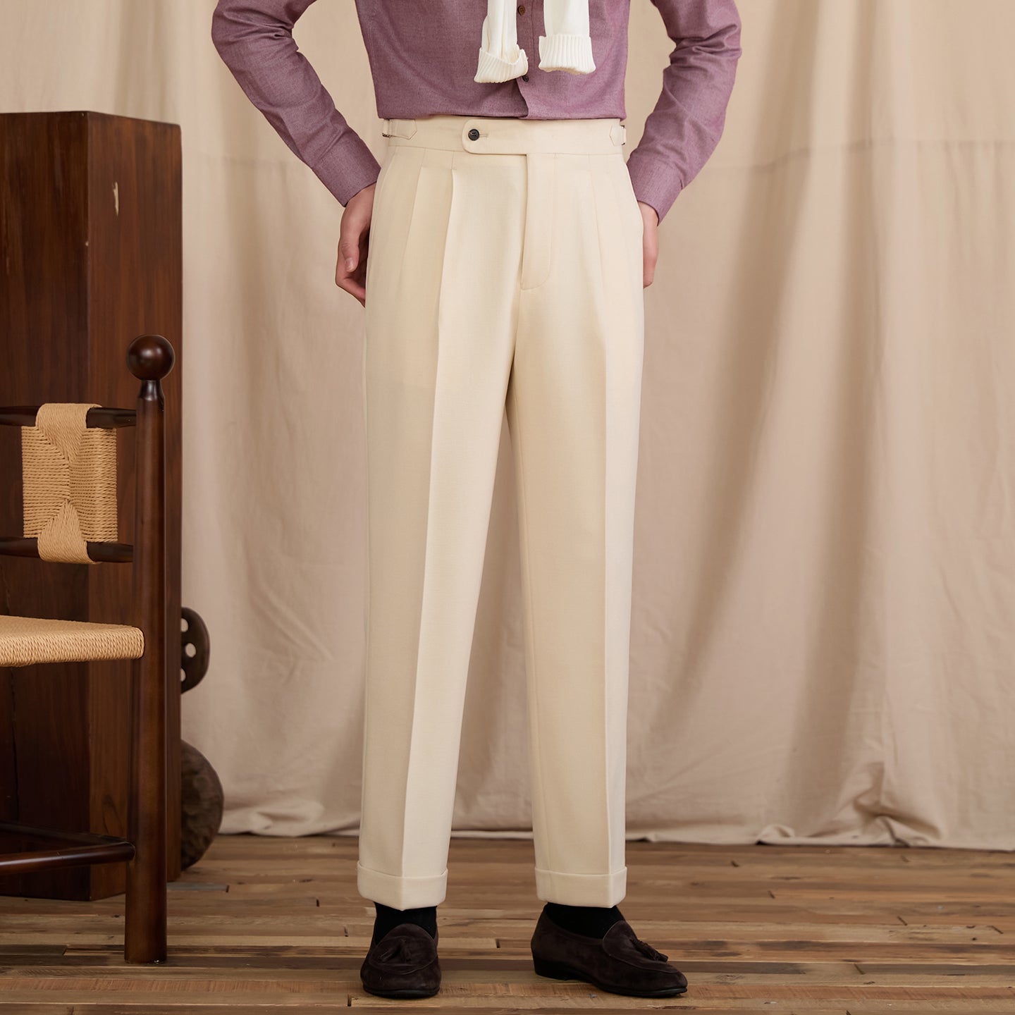 High-waisted Wool-blend Naples Straight-leg Suit Pants