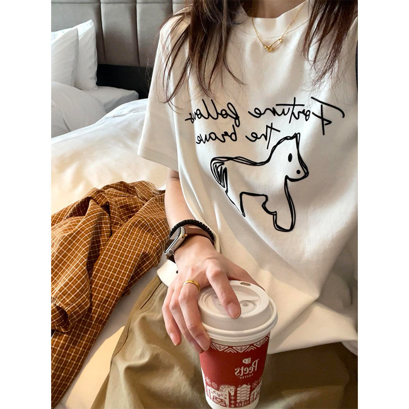 SpringSummer Cartoon Print Short-Sleeve T-Shirt Womens Loose Casual Fashionable
