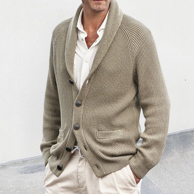 Men's Solid Color Loose Lapels Long Sleeve Knitted Coat