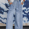 Pantaloni in denim a gamba larga con coulisse e cuciture a vista Beau Blue