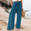 Womens Elastic Casual Solid-color Wide-leg Pants