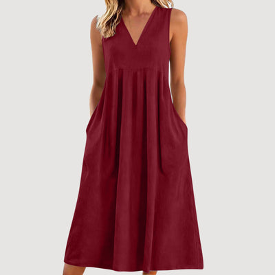 Loose-fitting Cotton-linen Dress With A V-neck And No Sleeves