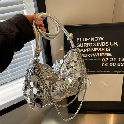 Borsa a tracolla con catena e paillettes da donna Pouches