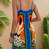 Women's Vacation Casual Retro Print Tie Front Cami Mini Dress