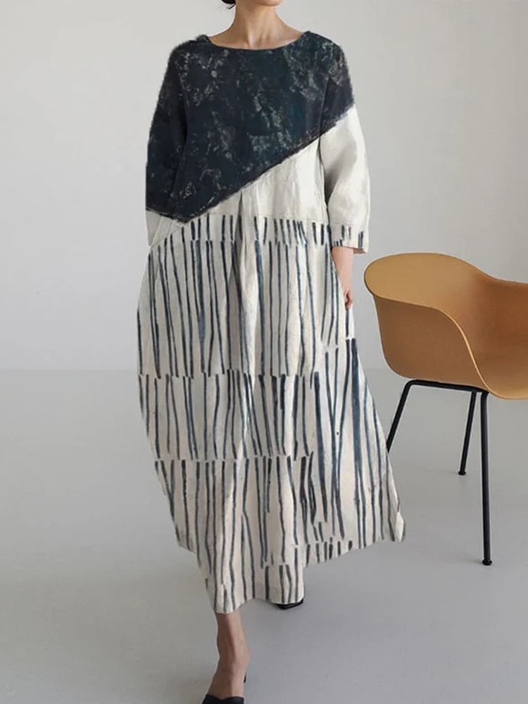 Relaxed-fit Crew-neck High-end Midi-length Printed Dress