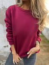 Casual Women's Solid Color Round Neck Long Sleeve Sweater Solid Color Top