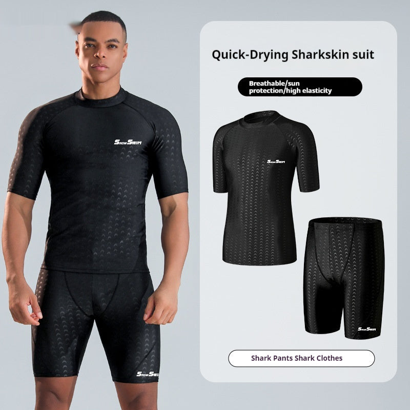 Men's Polyester Swimsuit Fifth Pants Quick-drying Anti-embarrassment Loose Plus Size