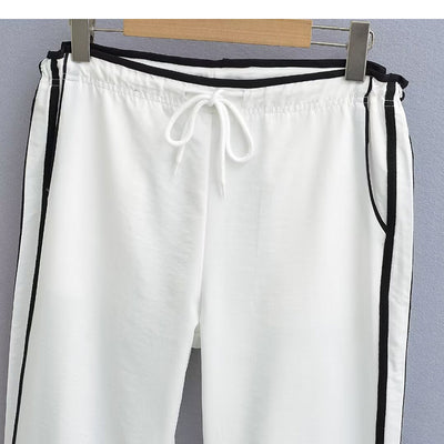 Ribbon Parallel Bars Contrast Color Loose Straight Slimming Draping Pants