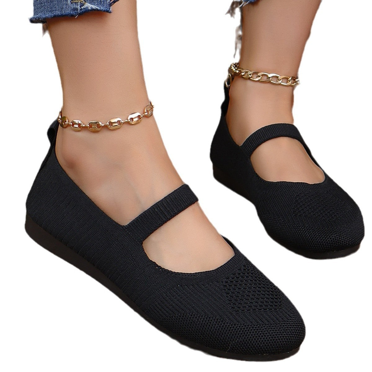 Décolleté in tessuto volante, comode, casual, con testa rotonda e bocca bassa