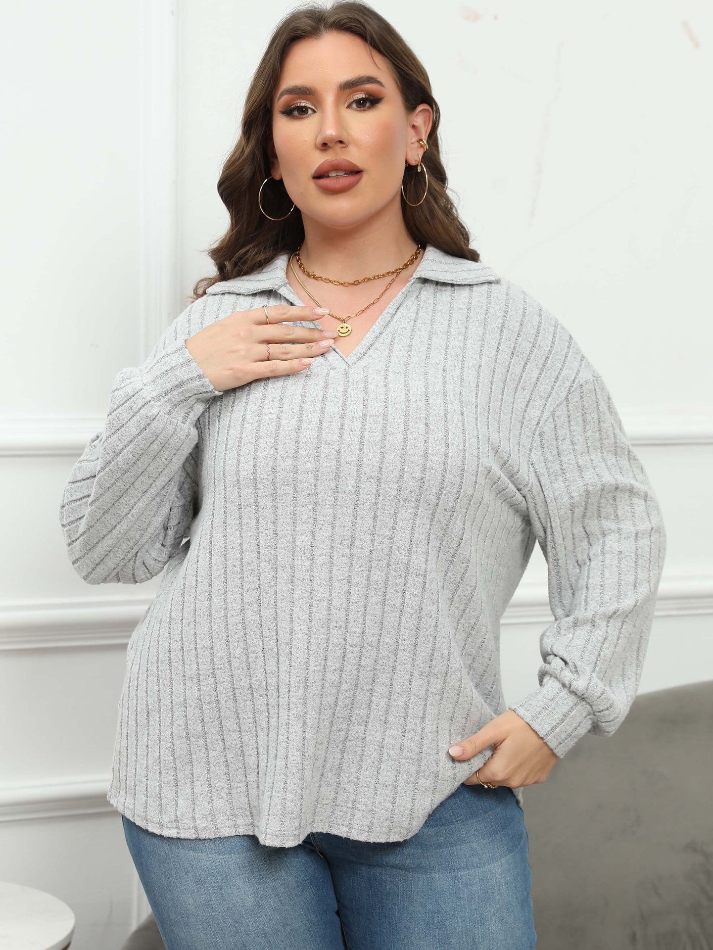 Women's Plus Size Polo Collar Bottoming Shirt