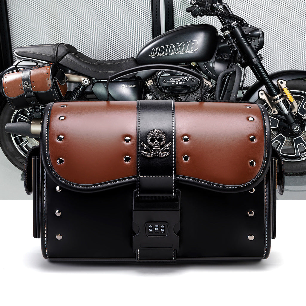 PU Leather Color Contrast Patchwork Motorcycle Front Bag