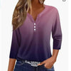 Women's T-shirt V-neck Half-open Tube Three-button Printed 34 Sleeves Top