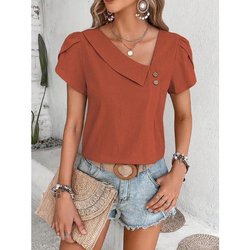 Top a maglia a maniche corte casual da donna slim-fit