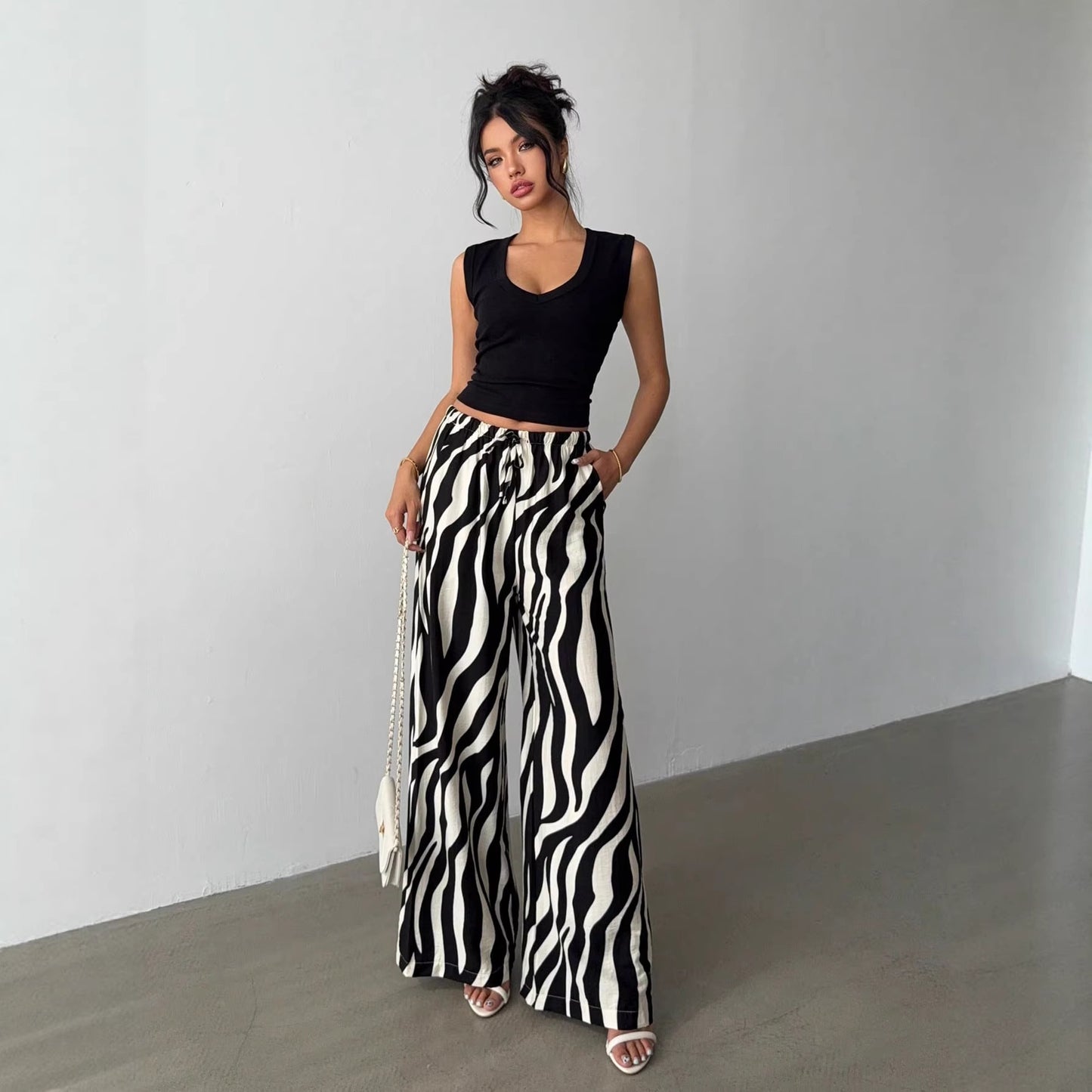 Pantaloni Eleganti A Gamba Larga Stampati Da Donna