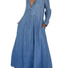 Loose And Comfortable V-neck Denim Maxi Dress With Pockets