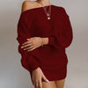 Women's Solid Color Casual Off-the-shoulder Lantern Sleeve Knitted Sweater Dress