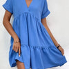 Sweet V-neck Solid Color Wide Hem Leisure Skirt Dress