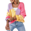Women's Autumnwinter Sweater Color Block Stitching Casual Loose Knitted Cardigan