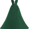 Women's Spaghetti Strap Tulle Long Applique Lace Dress With Long Dress