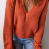 Flamingo Collared V Neck Ribbed Edge  Elegant Sweater