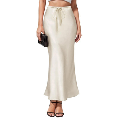 Intellectual Irregular Acetate Satin Skirt Elegant High Waist