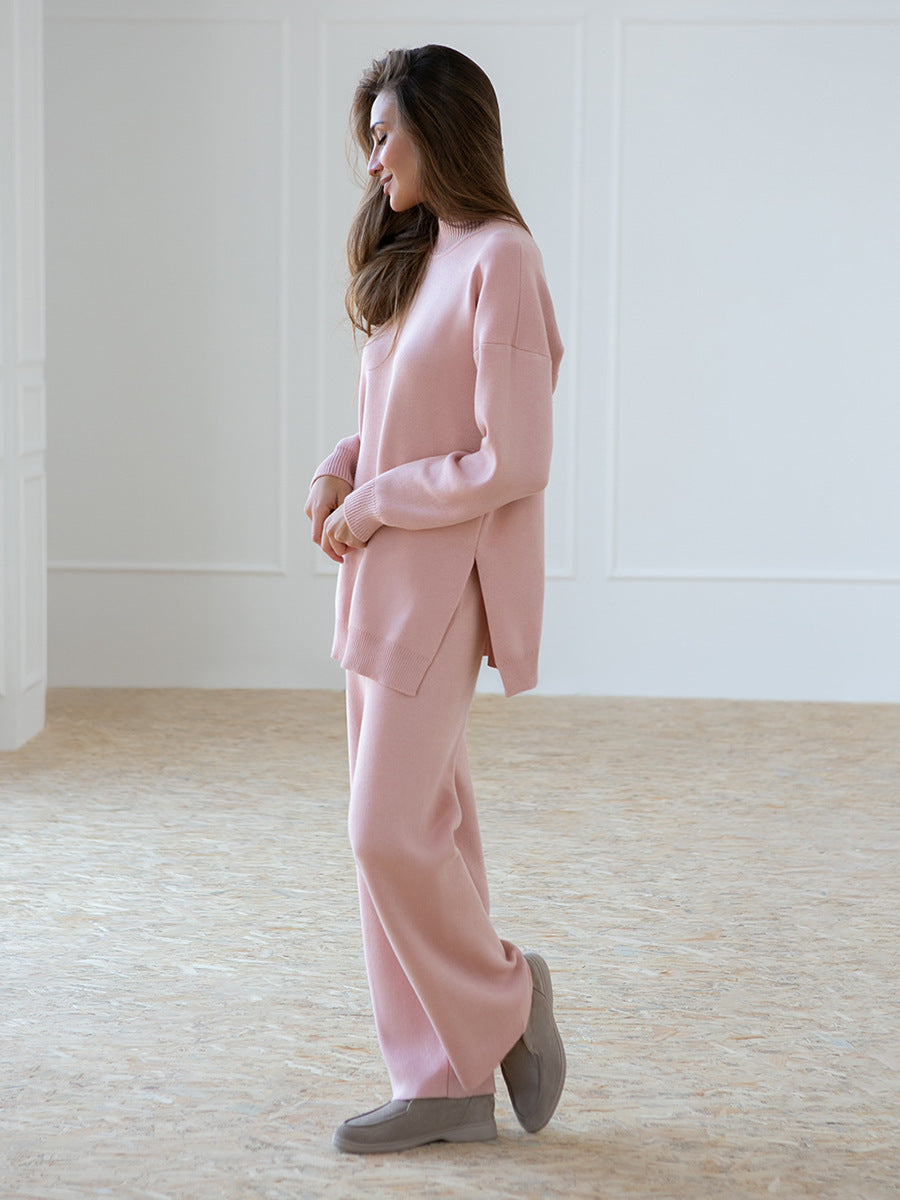 Women's Turtleneck Soft Fashion Casual Slit Sweater Suit