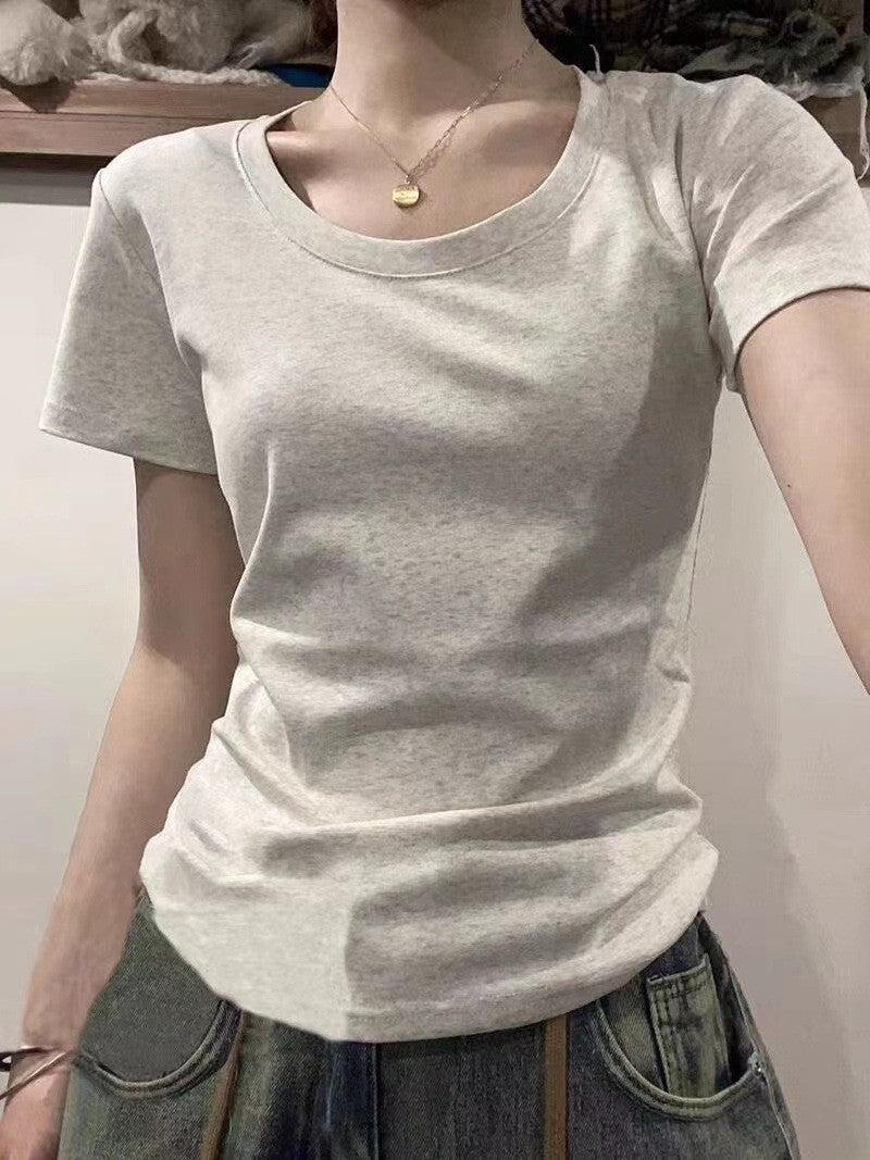 New Round-neck Straight-shoulder Top