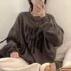 Printed Design Contrast Color Loose Casual Long Sleeves Pullover Sweater