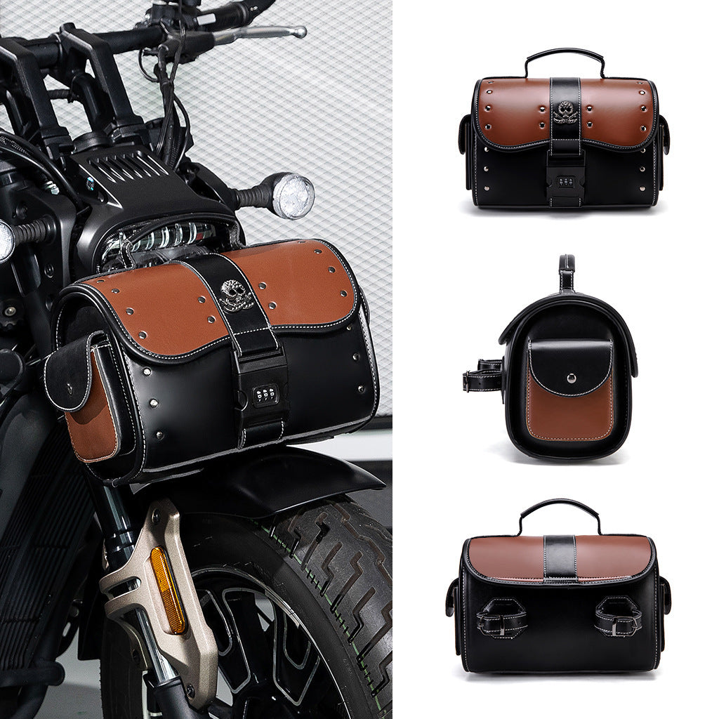 PU Leather Color Contrast Patchwork Motorcycle Front Bag
