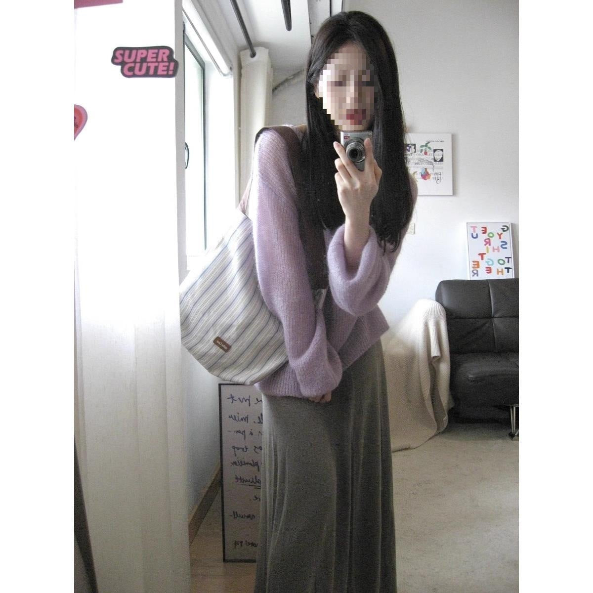 Women's Round Neck Purple Blouse Loose Hollow Out Lightweight Sweater