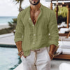 Men's Solid Color Cotton Linen Shirt Casual Style Long Sleeve