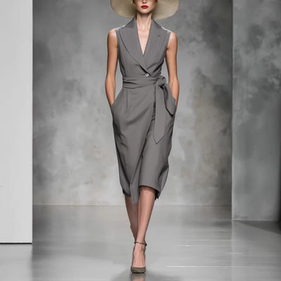 Womens Stylish Solid-color V-neck Dress