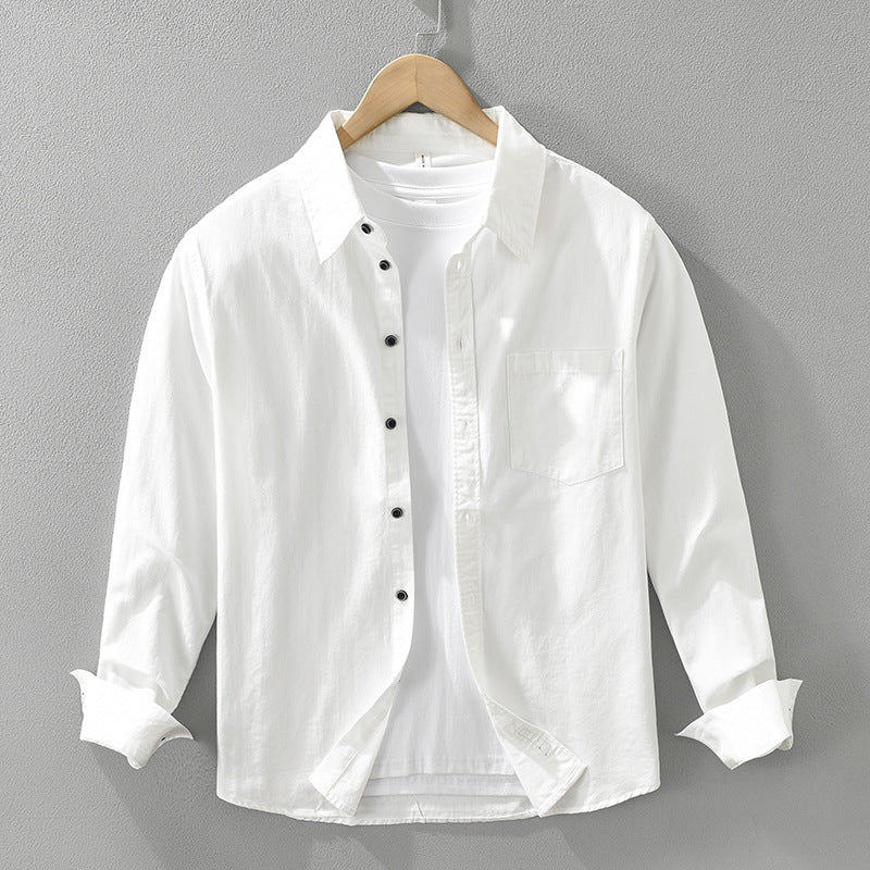 Men's Simplicity Long Sleeve Shirt Casual All-match Literary Loose Top