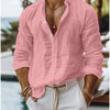 Men's Solid Color Cotton Linen Shirt Casual Style Long Sleeve